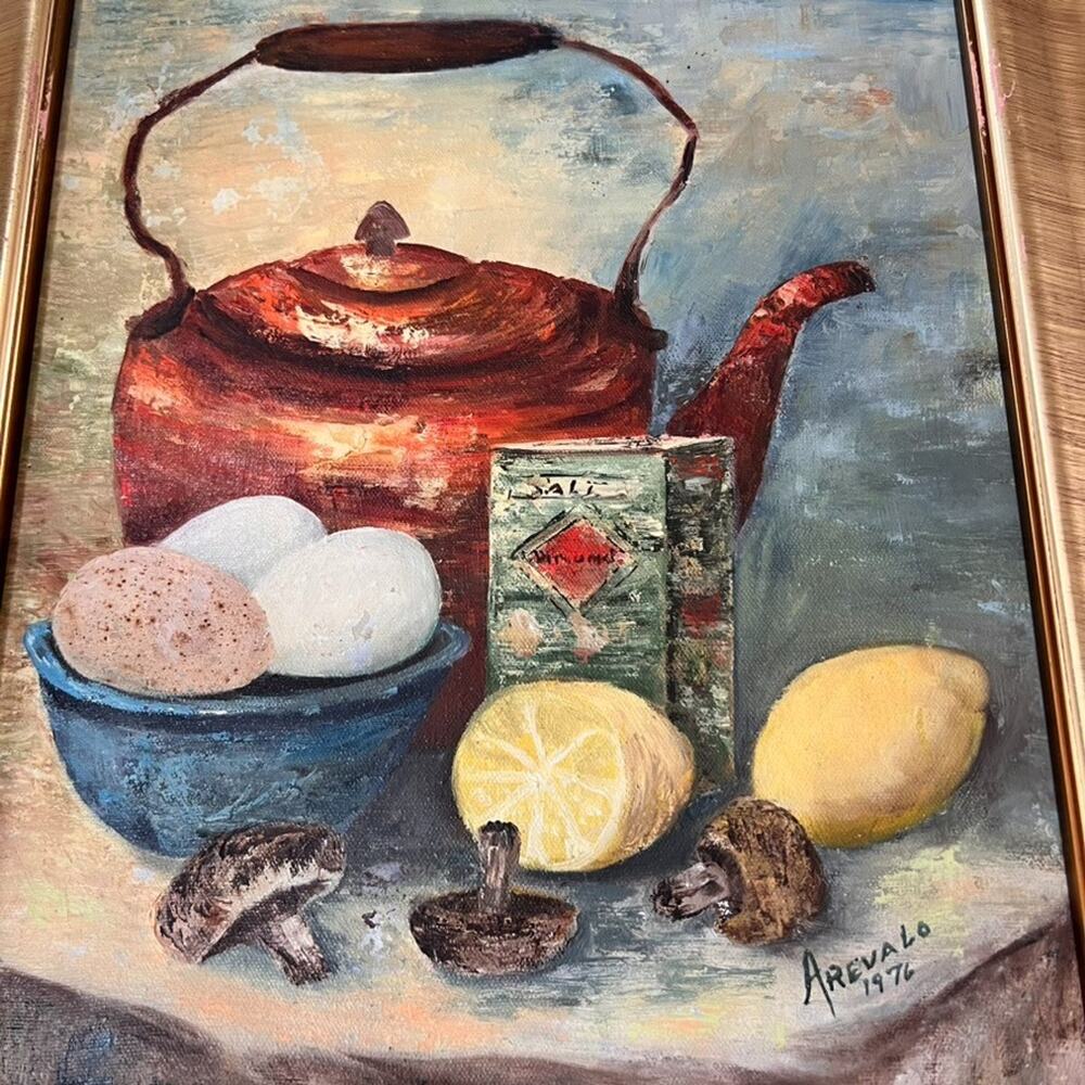 Framed Oil Canvas Still Life Painting 19.5 x 15.5 signed "Arevalo 1976" - Picture 4 of 16